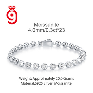 Klasik Lüks Top Zincirli Yuvarlak Parlak Kesim Mozanit Bileklik |   925 Ayar Gümüş Unisex Üst Üste Takılabilen ve Hediyelik - Product Image 6