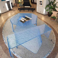 Vente directe d'usine, table en acrylique à effet d'ondulation, design italien, pour usage domestique, table d'appoint irrégulière en acrylique bleu
