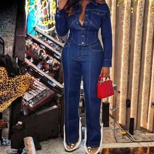 Mode Automne 2025 <span class=keywords><strong>Femme</strong></span> Ensemble 2 pièces en denim uni teint uni imperméable et écologique : Veste à manches longues et pantalon en <span class=keywords><strong>jean</strong></span> - Product Image 5