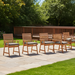 Ensemble de 8 chaises de patio en bois d'acacia, revêtement taupe, mobilier de jardin extérieur, design moderne, bois massif durable, style standard - Product Image 2