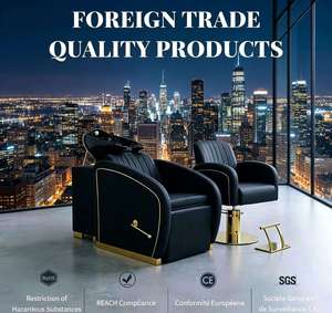 Sillón de peluquería reclinable ergonómico personalizable, sillón de barbero hidráulico, lujoso estilo moderno de salón en cuero PU negro y dorado - Product Image 5