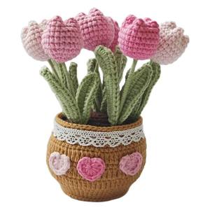Hand-woven wool bouquet material package tulip potted crochet gift for teacher's homemade graduation season gift - Product Image 5