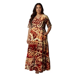 Abiti Lunghi Eleganti con Scollo a V per Feste Serali, Design <span class=keywords><strong>Classico</strong></span> di Lusso, Stile Tribale Polinesiano Fiji, <span class=keywords><strong>Abbigliamento</strong></span> Elegante da Chiesa Samoa per Donne Taglie Forti - Product Image 1