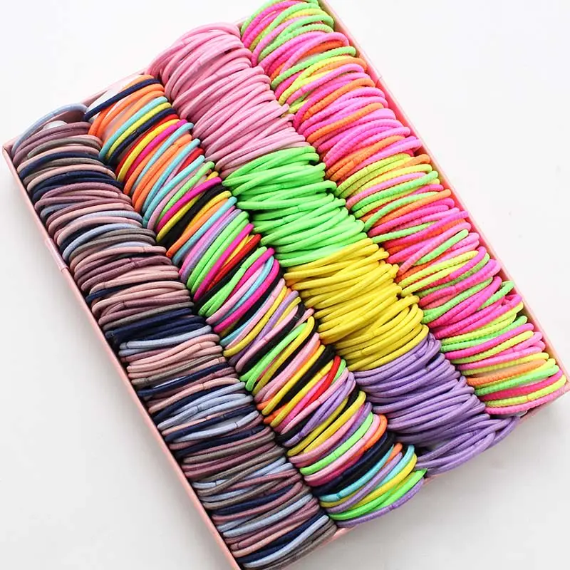 100 Cái/bộ 3CM Phụ Kiện Tóc Cô Gái Ban Nhạc Cao Su Scrunchy Đàn Hồi Tóc Ban Nhạc Trẻ Em Bé Headband Trang Trí Ties Kẹo Cao Su