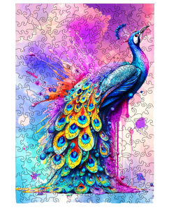 Rompecabezas de acuarela de pavo real con plumas iridiscentes, arte de cola de pájaro, tablero gris, impresión HD, corte de precisión, acabado mate, caja de regalo, fábrica OEM - Product Image 1