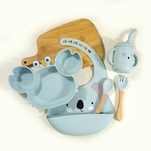 Novo design 5 peças de utensílios de mesa de silicone para bebês, prato de caranguejo não tóxico de qualidade alimentar, sem Bpa - Product Image 1