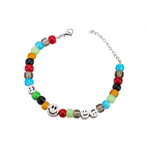 Bracelet unisexe tendance en acier titane avec perles de verre rondes multicolores Yunnique XYB0031 pour personnage de dessin animé - Product Image 5