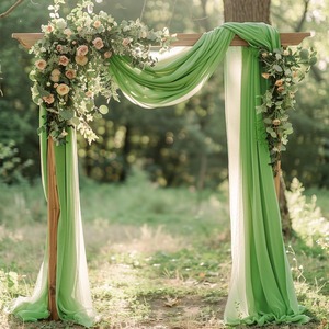 Cortinas de tela de gasa transparente con velo de perlas, estilo romántico y chic, directamente de fábrica, para decoración de arcos de boda al aire libre. - Product Image 4