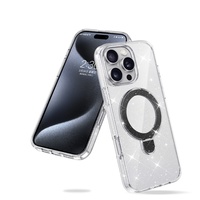 Anneau en métal support Bling paillettes magnétique étui de charge sans fil pour iPhone 16 15 14 13 12 11 Plus Pro Max clair antichoc couverture