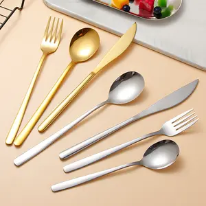 Stainless Steel Gold Color Cutlery Knife Fork Spoon 3pcs Set Tableware For Restaurant Wedding Gifts