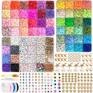 10000Pcs Clay Beads Bracelet Making Kit 56 Colors Polymer Clay Beads Spacer Heishi Beads for Jewelry Making with Charms Kit