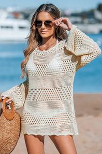 เดรสคลุมชายหาดทรงหลวมและระบายอากาศได้ดีชุดเดรสสั้นถักโครเชต์ - Product Image 3