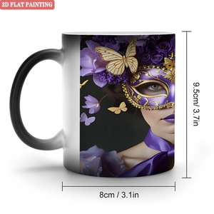 Frosted Black <b>Ceramic</b> <b>Mug</b> 11oz Heat Changing Magic Cup With Purple Mask Art Design - Product Image 1