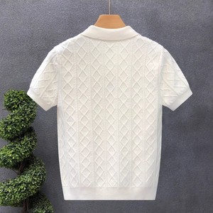 Polo tricoté à manches courtes pour <span class=keywords><strong>homme</strong></span>, col en V, style business, maille torsadée, grande <span class=keywords><strong>taille</strong></span> européenne, best-seller - Product Image 3