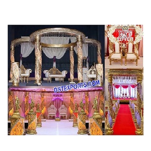 Glamoroso Mandap/Escenario de Boda con Cristales en Espiral, Impresionante Mandap de Boda de Cristal, Moderno Mandap de Cristal de Fibra con Espiral Dorada, Virginia - Product Image 1