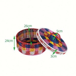 Round Pp Plastic Storage Fruit and Vegetable Rattan Bread Display Basket With Lid - Product Image 2