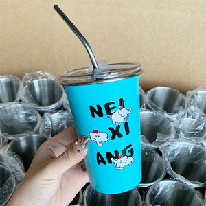 Gobelet en acier inoxydable grande capacité avec paille pour les voyages et l'usage quotidien - Product Image 1