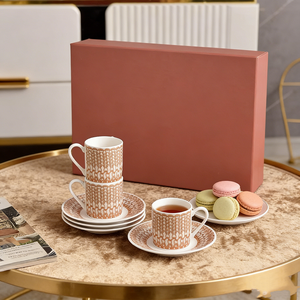 Ensemble de 6 tasses et soucoupes en porcelaine fine de style européen moderne et élégant avec boîte cadeau pour cadeaux d'affaires - Product Image 4