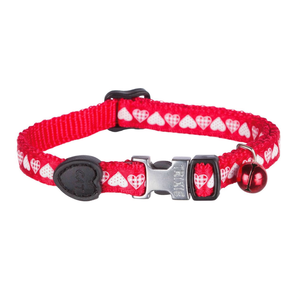 Collar para Gatos con Diseño de Cinta de Nailon con Patrón de Corazones Rojos y Campana - Product Image 2