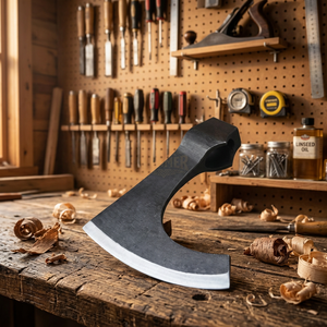 Hache tactique large en acier à haute teneur en carbone, plaquée nickel noir, à dos plat, lame traditionnelle de 16 cm, manche en bois gravé - Product Image 2