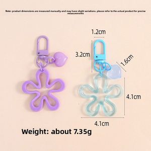 Candy Color Hollow <b>Flower</b> Keychain With Peach Heart Charm Cute Acrylic Bag Pendant DIY Jewelry Accessories for Girls Women - Product Image 2