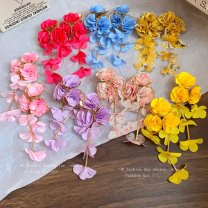 Women Chiffon Flower Tassel <strong>Earrings</strong> Summer Vacation Style Fashionable Exaggerated and Sweet <strong>Earrings</strong> - Product Image 1