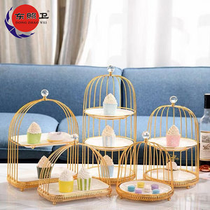 Kue Sangkar Burung Emas Menyajikan Makanan Penutup Berdiri Tampilan Restoran Rak Roti Pastry Gantung Kustom Berlian Makanan Penutup Tampilan Cupcake - Product Image 1