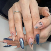 Faux ongles rouges en ABS, style French Manucure, effet œil de chat, avec motif papillon, réutilisables, logo personnalisé disponible, application sur les doigts