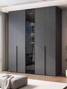 Armario Moderno Mate Independiente con Puertas de Panel Plano, Estantes Abiertos e Iluminación LED Ajustable, Almacenamiento Flexible para <span class=keywords><strong>Dormitorio</strong></span> - Product Image 4