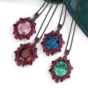 Wholesale Premium Polished Eco-friendly <b>Copper</b> Cubic Zirconia Jewelry Simulation Colored Gem Stone Pendant Necklace for Women Tu - Product Image 1