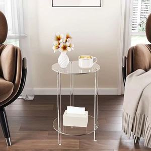 Tavolino Quadrato Moderno Europeo in Acrilico, Lussuoso Tavolino Trasparente Rotondo da Comodino/Caffè/Apporto con Ripiano Portaoggetti per Arredamento Casa - Product Image 4