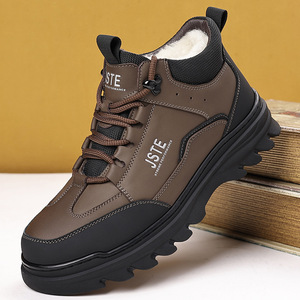 Bottes d'hiver pour hommes JSTE en cuir véritable avec doublure en fourrure antidérapante, bottines à bout rond, semelle extérieure en caoutchouc, semelle intermédiaire en EVA - Product Image 1
