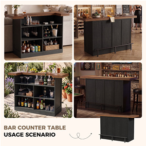 Commercial Extra Wide Home Bar Unit Bar <b>Table</b> with Multi Storage Compartments Wine Rack Glass Holder for Basement <b>Pub</b> Party - Product Image 3