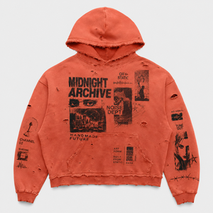Custom 450GSM Cotton Hoodie Sunfaded Mud Wash French Terry Distressed Boxy Fit Orange <b>Pullover</b> Vintage Streetwear <b>Men</b> Hoodie - Product Image 1