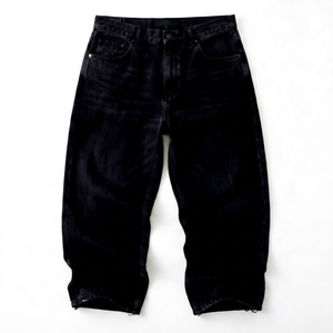 Jean en denim noir vintage tissé mi-lourd à jambe large pour homme, taille haute, délavé, coupe ample, printemps automne, streetwear - Product Image 1