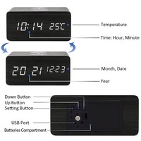 LED digitale houten bureautafel slimme wekker draadloze oplader voor telefoon temperatuur spraakbesturing hout minimalistische woondecoratie