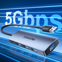 SAMZHE - Adaptador USB 3.0 Compacto con 4 Puertos USB-A, Base de Expansión de Aleación de Aluminio, Extensor de 5 Puertos con Alimentación Tipo C para Computadora Portátil