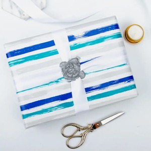 Custom Eco-Friendly Recyclable Double-Sided PE Coated Gift Packaging <b>Paper</b> <b>Roll</b> <b>Blue</b> White Striped Waterproof Digital Printing - Product Image 3