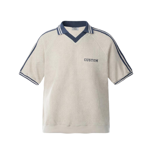 Fabricante de Suéteres de Punto Personalizados OEM/ODM para Hombre, 100% Algodón, <span class=keywords><strong>Cuello</strong></span> <span class=keywords><strong>Polo</strong></span>, Bloques de Color, Manga Corta, Estilo Preppy - Product Image 2