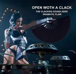 Abanico de Mano de Plástico Negro de 23 cm de Alta Calidad con Logotipo Personalizado Impreso, Abanico Plegable Pequeño de Tela para Promoción y Festivales - Product Image 4