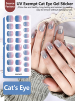 Autocollants pour ongles effet œil de chat, été, sans cuisson, application directe, 26 films de vernis à ongles, couverture complète, sans lumière UV