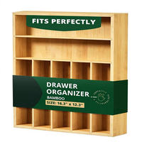Organizador de cajones de cocina de bambú ajustable y expandible, bandeja para cubiertos/utensilios con divisores ranurados, para cubertería, barnizado