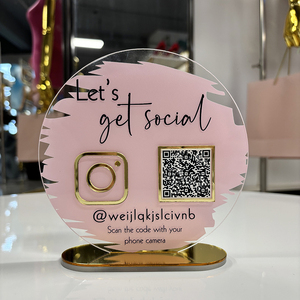 أشكال مخصصة ملونة مرآة على الطاولة أكريليك وسائل التواصل الاجتماعي رموز علامات بار لافتات UV مطبوعة أكريليك حامل رمز الاستجابة السريعة - Product Image 2