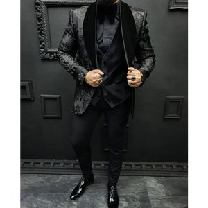 맞춤형 잘 생긴 꽃 패턴 남성 웨딩 턱시도 정장 신랑 파티 댄스 파티 코트 비즈니스 착용 복장 3 조각 (자켓 + 바지 + 조끼) - Product Image 2