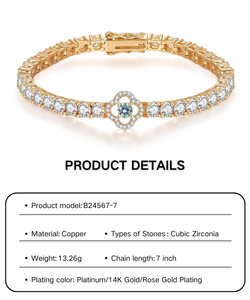 Gelang Cleef daun semanggi elegan mode wanita perhiasan rantai CZ zirkon wanita 14K 18K gelang tenis emas - Product Image 2