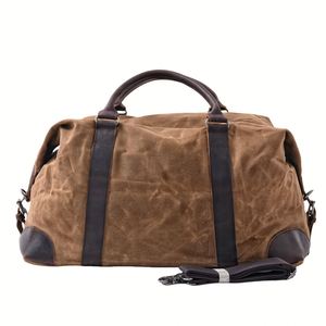Sac de voyage d'affaires rétro style européen et américain en toile cirée imperméable et cuir de vachette, grande capacité respirante 36-55L - Product Image 1