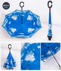 Parapluie droit à poignée en C, mains libres, coupe-vent, 2 couches, design vintage, ouverture manuelle, imperméable, anti-UV, couleur personnalisable - Product Image 2