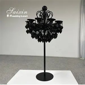 Saixin 디자이너 웨딩 키 큰 장식 테이블 중앙 조각 블랙 크리스탈 10 팔 촛대