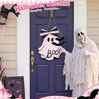 Meilleures ventes : Plaque de porte fantôme en bois à suspendre, Ornement de bienvenue, Décoration murale d'Halloween pour porte d'entrée et décoration intérieure