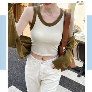 Sujetador personalizado 8105 #, Top corto de moda para mujer, ropa de calle con cuello redondo y bloqueo de Color, camiseta sin mangas de secado rápido, ropa interior sin costuras - Product Image 2